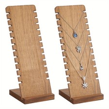 2pcs Cedarwood Jewelry Slan Back Necklace Organizer Display Stands Rectangle