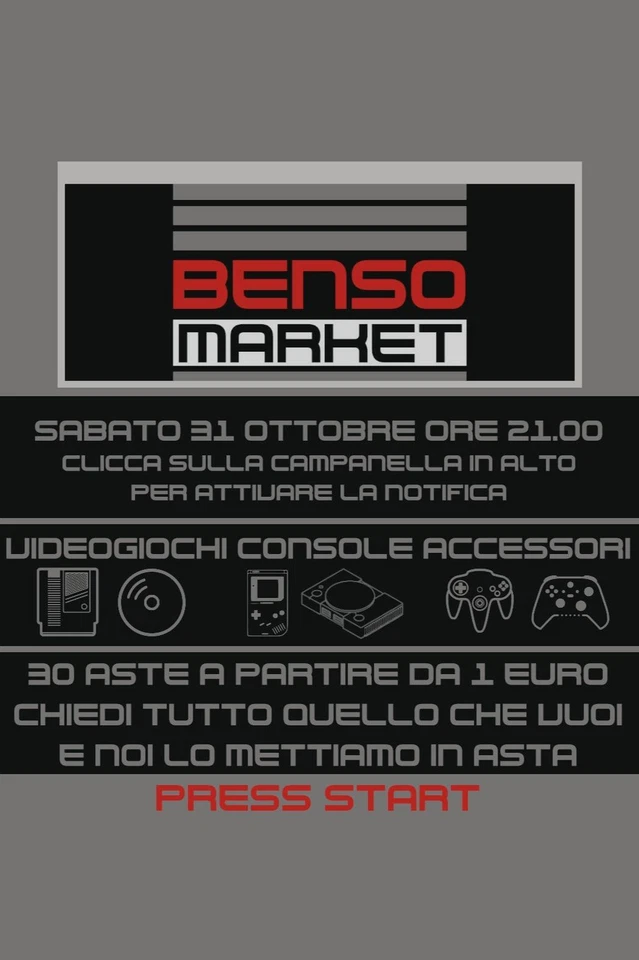 Benso Market su eBay LIVE! Videogiochi e console retrogaming in asta da 1€!