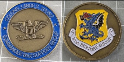 Challenge Coin Colonel Lance Young 81st Support Group Fire Breathing Dragon