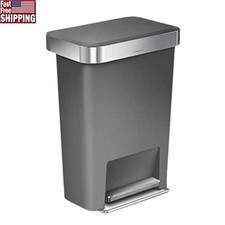 45L Kitchen Step Trash Can Soft-Close Lid Liner Pocket Wide Steel Pedal Grey New
