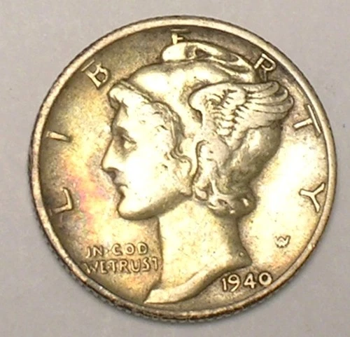 1940 D Mercury Winged Head Dime 10 Cents Silver Coin VF+ Tone