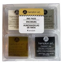 Hampton Art Dye Ink Pads 4 Colors Cream Gray Gold Black Stamps Sponge NEW