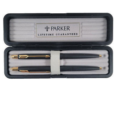Parker Classic Matte Black Ballpoint Pen & Pencil Set New Old Stock Vintage