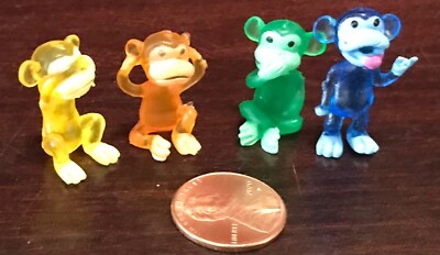 1  Lot of 4 Desk Monkeys See Speak Hear No Evil Rock On Mini Figures Rubber