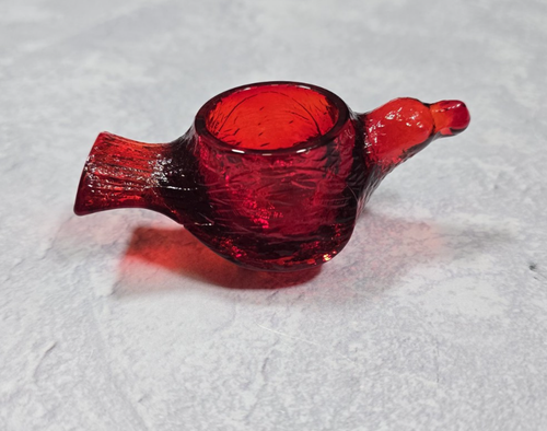 Salero abierto vintage de vidrio rojo rubí para pájaros y bayas - Imagen 2 de 11