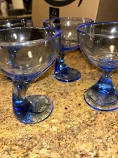 Bormioli Rocco Marked JERBA BLUE Wine Drink Dessert Glasses Abstract 5.5x4.5