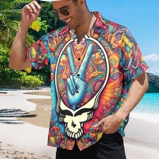 Hawaiian Button Shirt. Peace  Love, Grateful Dead