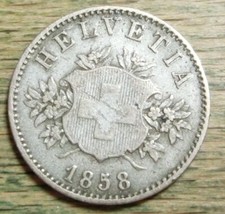 Schweiz  20  Rappen  1858  3,2g  150er  Silber  (Billon)