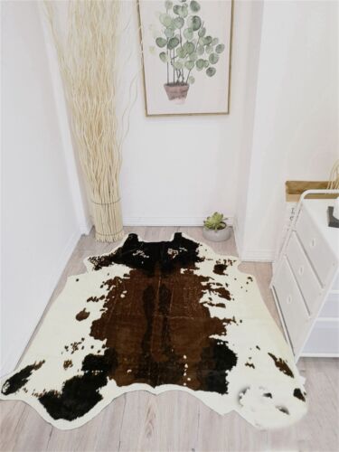 1PCS Faux Cowhide Area Rug Tricolor Leather Carpet Living Room Decor Mat 55X52in