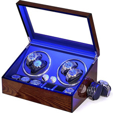 Elegant 4-Watch Automatic Winder with LED Light  6 Storage Case - Brown