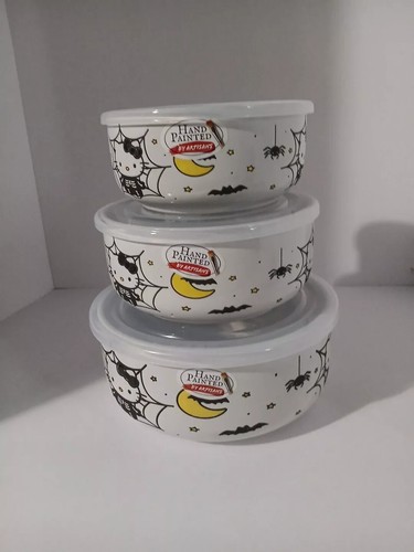 Hello Kitty Ceramic Halloween Skeleton Tupperware With Lids - Picture 2 of 4