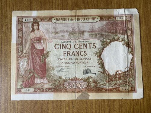 BANCONOTA INDOCINA FRANCESE 500 FRANCHI 1927 BANQUE DE L’ INDO - CHINE SUBALPINA - Afbeelding 1 van 3
