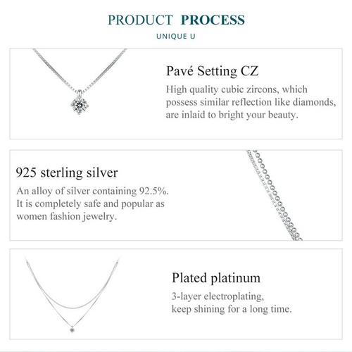 Voroco Elegant S925 Sterling Silver Shining Double Layer Necklace Women Jewelry - Picture 9 of 12