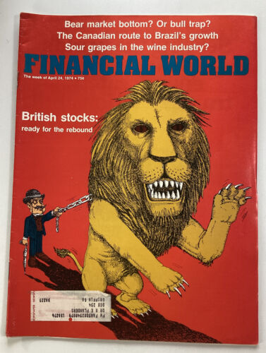 Financial World Magazin Vintage 1974 seltene Anzeigen UK Wine Dow Energy Brascan T&B Pitney
