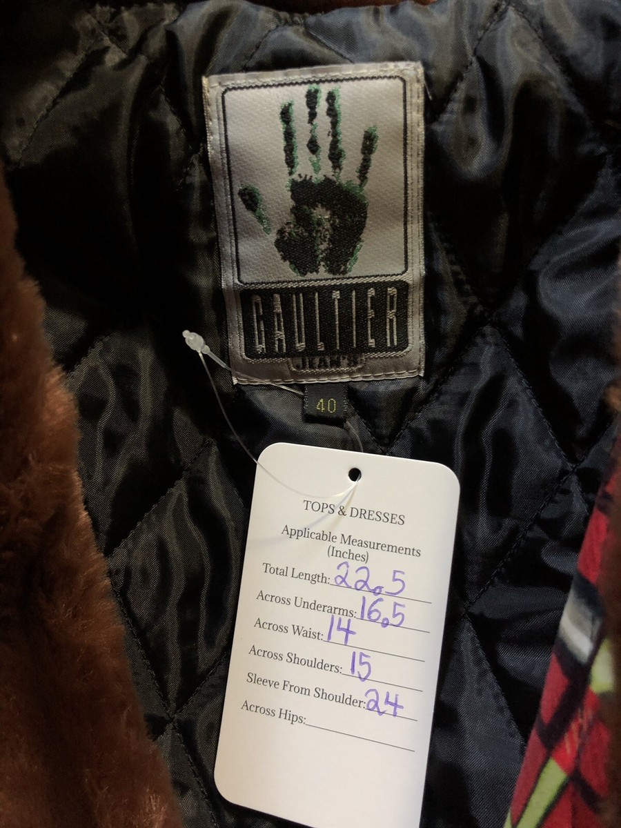 Vtg Jean Paul Gaultier Jean's Red Printed Faux Fur Collar