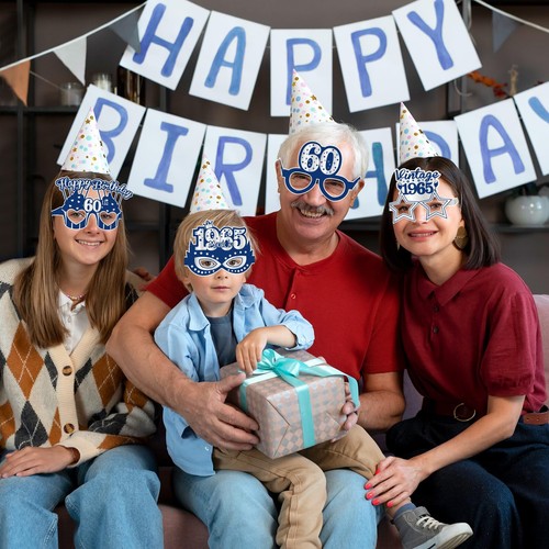 24 Pcs 60th Birthday Paper Glasses Party Photo Booth Props for Men Women - Picture 3 of 7