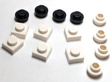 Lego - Lot of 14 - White Black, Plate Round 1 x 1, Hollow