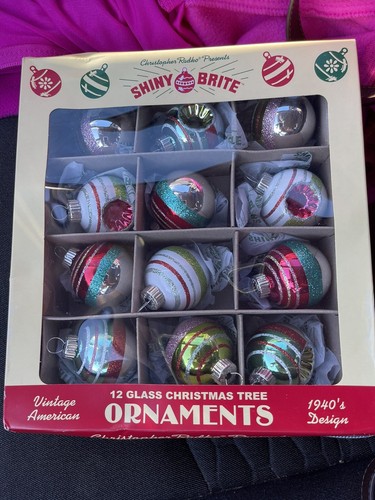 Radko SHINY BRITE mundgeblasenes Glas Glitzer rund 12er Set Ornamente 2023 Weihnachten