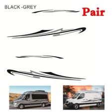 2x Car RV Side Body Decals Stripes Stickers Sports Styling Decoration Black+Gray