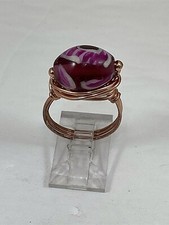Handmade Copper Wire Wrap Pink Tones Glass Bead Ring Size 6 1/2 165