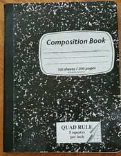Sewn Marble Hard Cover Composition Book Black/White, 4sq/in 100 Sheets-200 Pages