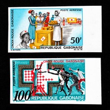 GABON SCOTT #C68-C69 AIRMAIL 50F & 100F RED CROSS IMPERF 1968 MNH-OG