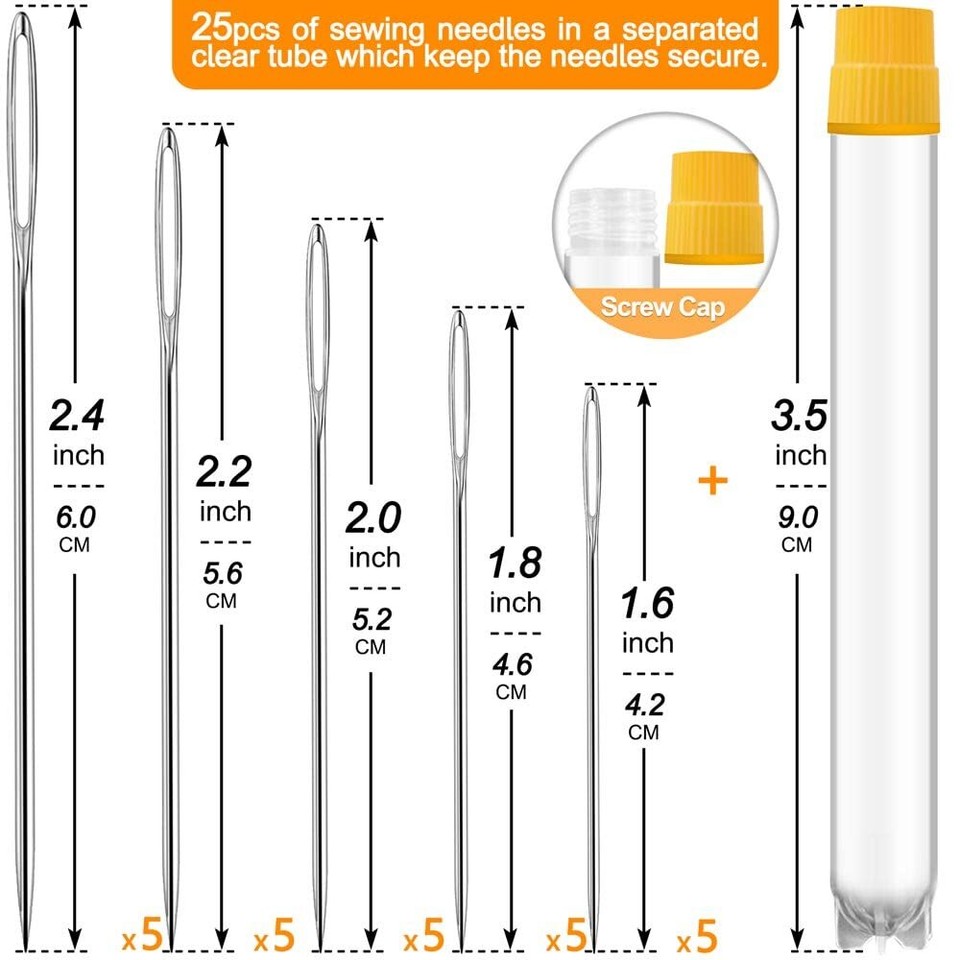 25/50 PCS Premium Large Eye Large gage Needles for Hand Sewing with 2