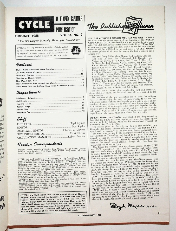 1958 February Cycle Motorcycle Magazine Royal Enfield Indian BSA Custom Bikes Foto 2 de 2