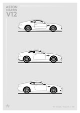 POSTER - ASTON MARTIN V12 EVOLUTION B+W - (A4 A3 A2 Sizes) Car DB7, Vanquish DB9