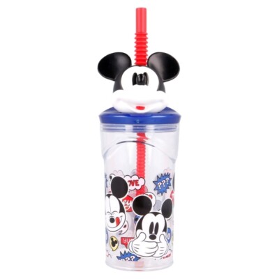 Disney Mickey Figur 3D Trinkbecher mit integriertem erweiterbarem Strohhalm 360ml