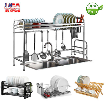 Kitchen Dish Shelf Rack Bowl Drying Holder Drainer Counter Storage Organizer US