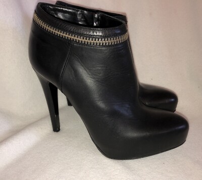 $380 ALLSAINTS KARIS TRONCHETTO STILETTO LEATHER BLACK ZIPPER ANKLE BOOTS 36