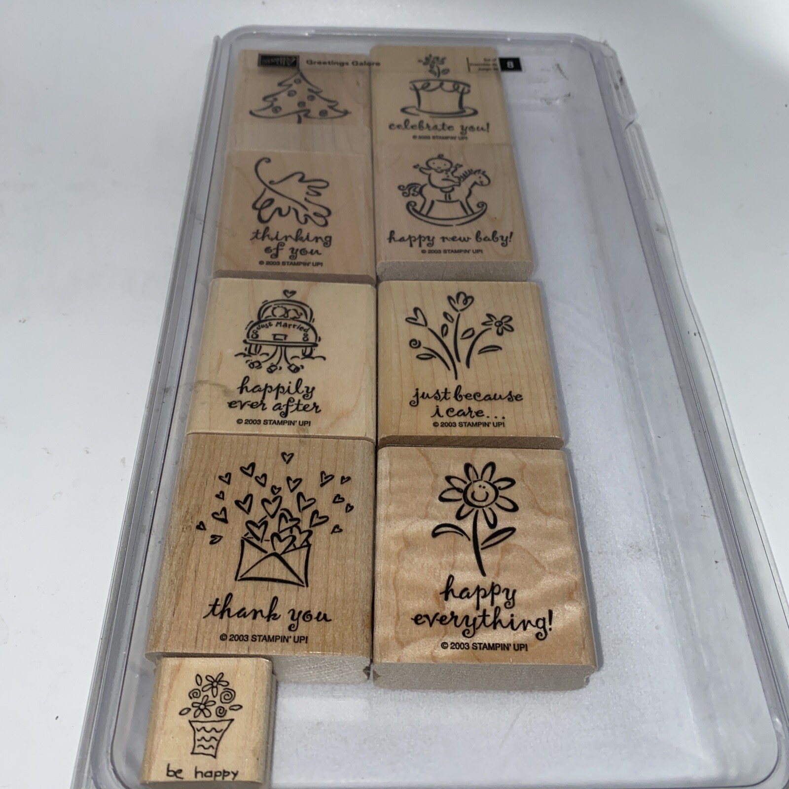 Stampin Up Set of 8 +1 GREETINGS GALORE Wood Mounted Rubber Stamps 2003 ...