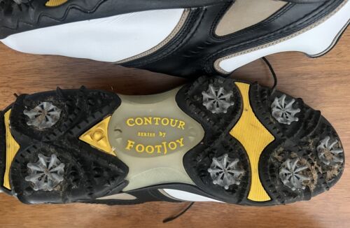 FootJoy Golf Shoes ~ Contour Series #54031~White, Blk & Tan Leather ~ Mens 12 M - Picture 9 of 15