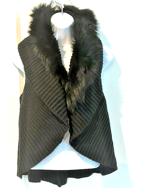 Vest with Faux Fur Trim Tie Close Women Size S Adjustable Black-image