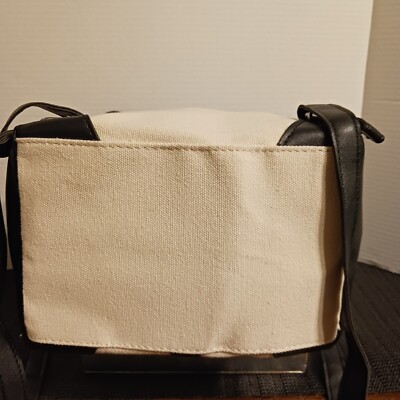 Deux Lux Demi Backpack Ivory Canvas Black Vegan Leather Trim  display picture 1