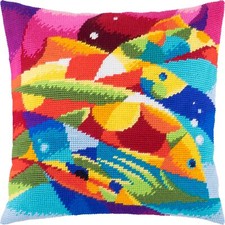 Needlepoint/Tapestry vintage throw pillow cover "ABSTRACT FISH" embroidery kit