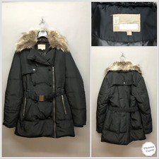 Yaya Women’s Black Faux Fur Trim Down Feather Parka Jacket Uk 12 Eu 40