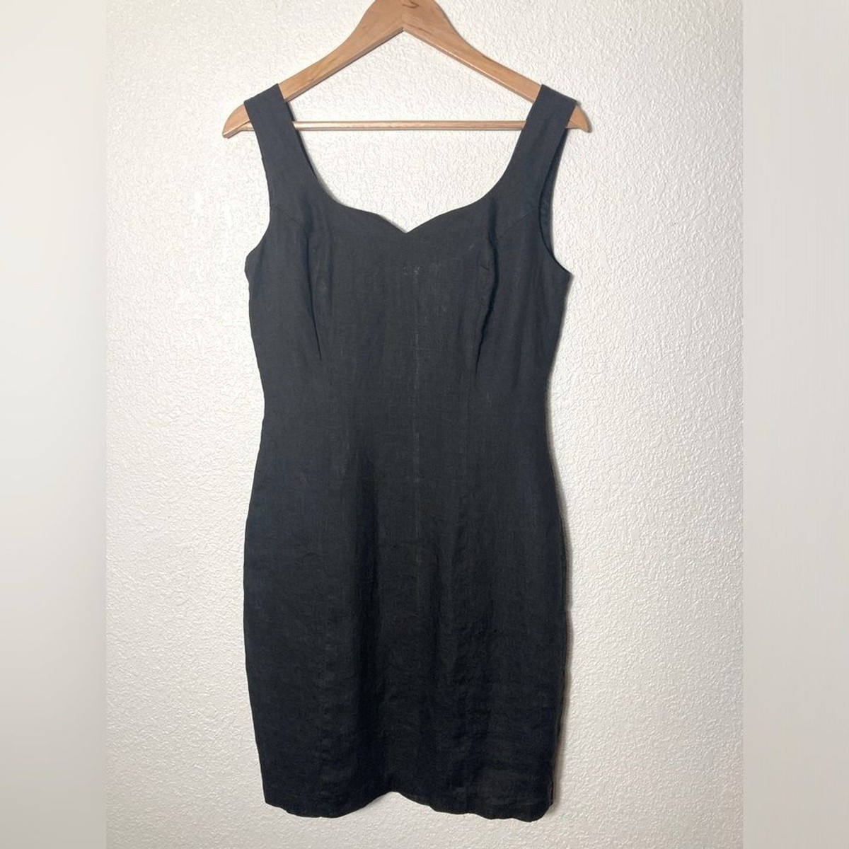 Nina K Vintage 100% linen black bodycon sweetheart neckline dress 8 Nina K Vintage 100% linen black bodycon sweetheart neckline dress 8