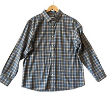 Mens Michael Kors Slim Fit Dress Shirt Plaid Blue and Brown Size XL