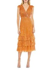 Mac Duggal Orange Sequin Faux Wrap Tulle Cocktail Dress Size 10 $498
