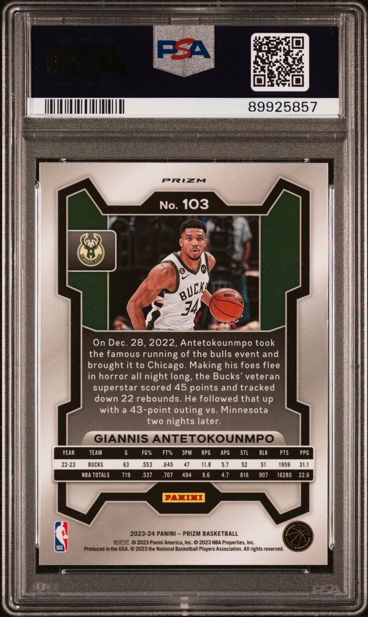 2023-24 Panini Prizm Giannis Antetokounmpo Pink Ice PSA 10 Bucks