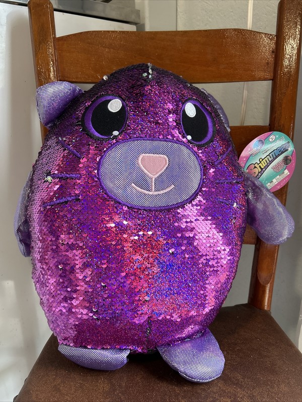 SHIMMEEZ Cristy Cat Sequin 14" PILLOW Plush Stuffed Animal Purple Silver w/Tag!