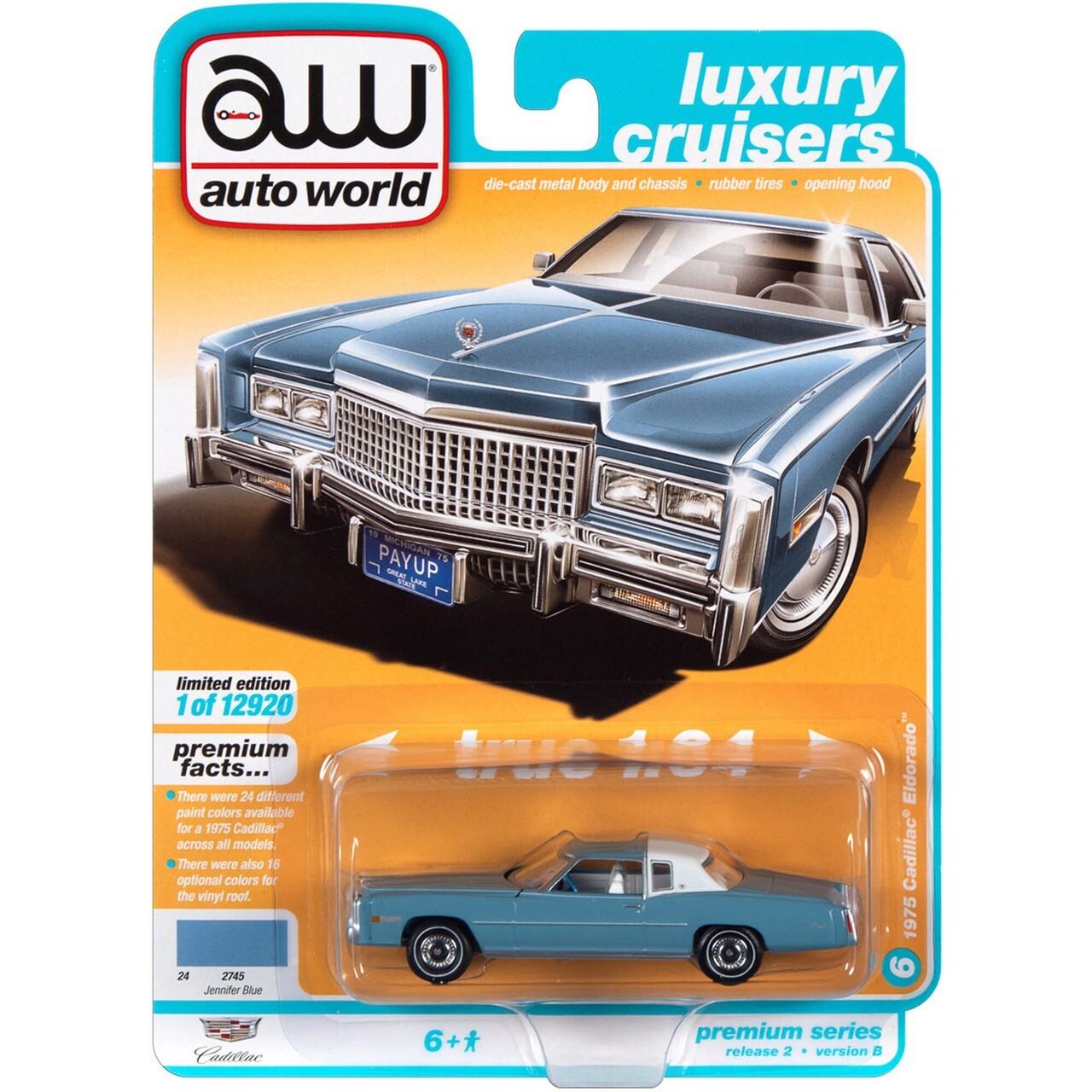 Auto Word 1/64 1975 CADILLAC ELDORADO 1:64 Luxury Cruisers Jennifer Blue AWSP070