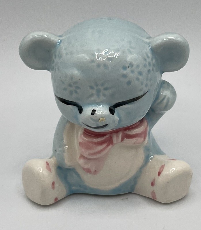 Vintage Mini Blue And Pink Sitting Bear With Bow Tie