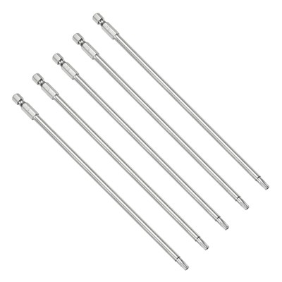 5pack T25 Security Torx Bit 1/4'' Hex Shank 8'' Long S2 Steel Torx Head with Hole