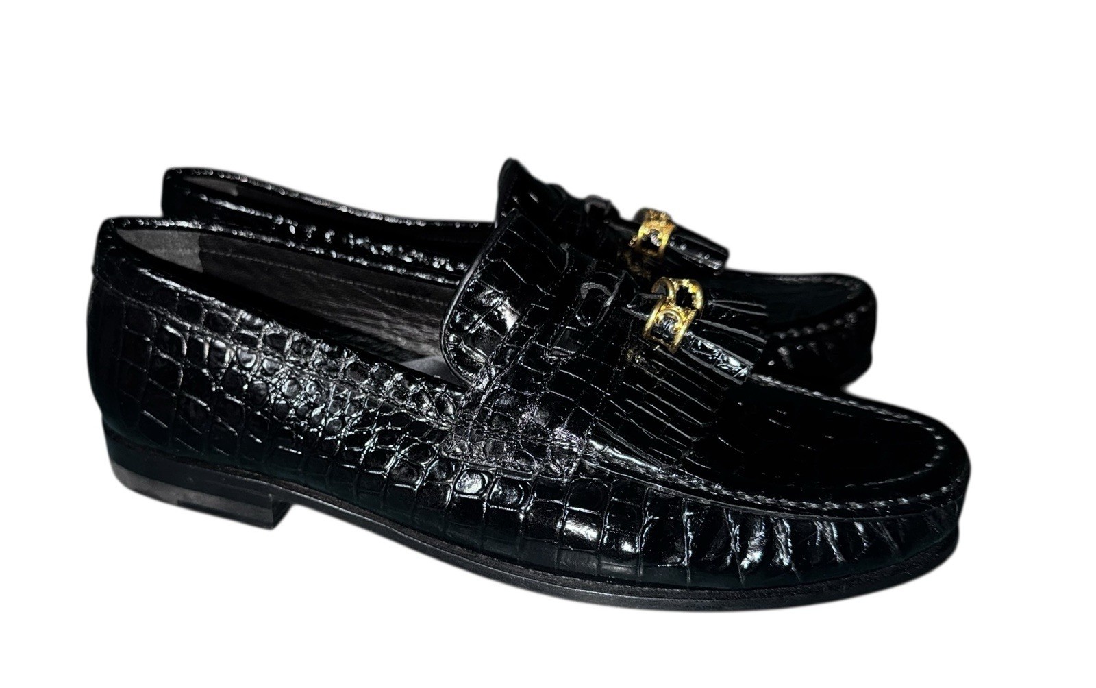Celine Luco Triomphe Tassel Croc Embossed Leather Loafers Sz EU36/US 6 image 3