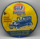Vintage Gulf Penetrating Oil Advertising Sign Gulf Refining Co. Round Metal 12"