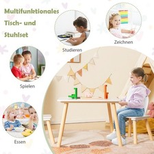 Northix Kindertisch mit 2 Stuehlen Hasenohren Sitzgruppe Massivholz Kindermoebel