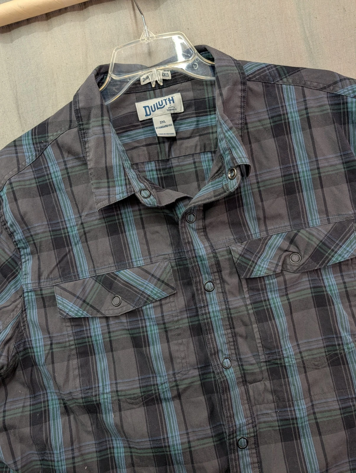 Duluth Trading Co Untucked Flannel Shirt Men's 2XL Gray Blue Plaid Snap